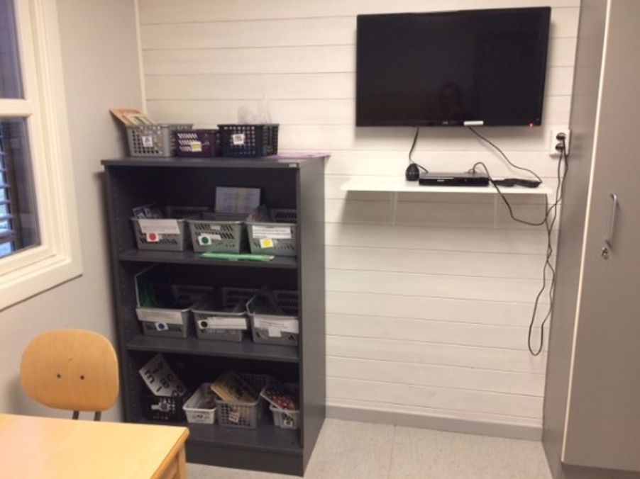 Kurvhylle og tv skjerm